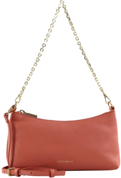 COCCINELLE Leren schoudertas Aura Mini Bag Grained Leather Pink Clay koraalrood