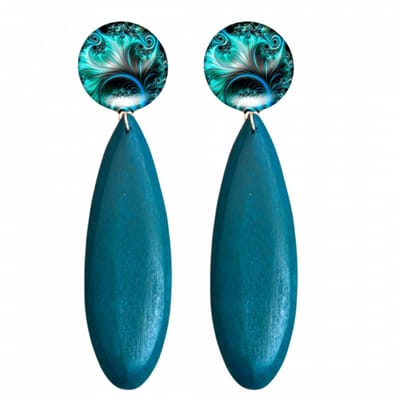 Clip oorbellen- Luci -turquoise- geen gaatje-hout-Charme Bijoux