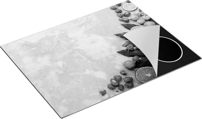 Chefcare Inductie Beschermer Fruit op Grijze Marmer - Zwart Wit - 77x59 cm - Afdekplaat Inductie - Kookplaat Beschermer - Inductie Mat
