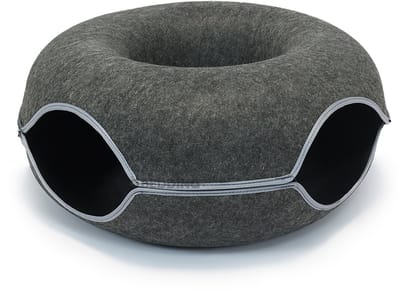 BioBedding - Luxe Kattenmand Cosy Donut XL – 2-in-1 Kattenhuis en Mand – Ø 60 cm – Grijs Vilt – Ritsbaar & Warm - 2 openingen