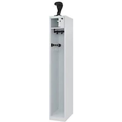 Brandweerkluis C+P Evolo PRAKTUS, 1 compartiment, helmhouder, met sokkel, vloerglijders, B 300 x D 500 x H 1850 mm, RAL 7035 lichtgrijs