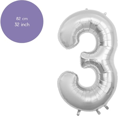 Fienosa Cijfer Ballonnen - Nummer 3 - Zilver Kleur - 82 cm - XL Groot - Helium Ballon - Verjaardag Ballon - Verjaardag versiering - Leeftijd verjaardag - Verjaardagsballon - Verjaardag