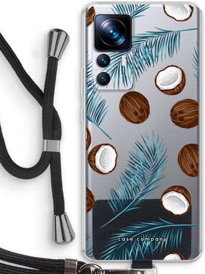 Case Company® - Hoesje met koord geschikt voor Xiaomi 12T hoesje met Koord - Kokosnoot - Telefoonhoesje met Zwart Koord - Bescherming aan alle Kanten en Over de Schermrand