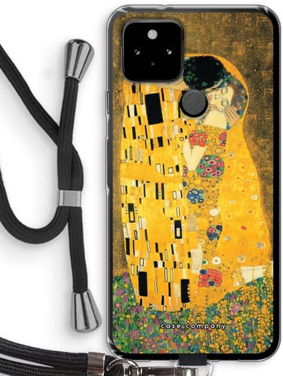 Case Company® - Hoesje met koord geschikt voor Google Pixel 5 hoesje met Koord - Der Kuss - Telefoonhoesje met Zwart Koord - Bescherming aan alle Kanten en Over de Schermrand