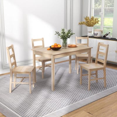 Pugsdrly - Eetset - 5-delige set - Eettafel met stoelen - Massief hout - 118x73x75 cm - Naturel