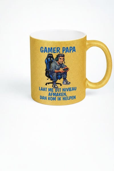 Gamer Papa Gouden Glitter Mok - Laat Me Dit Niveau Afmaken