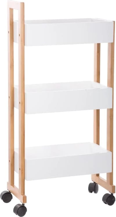 5Five Doucherekje/badkamerrekje/trolley - bamboe/mdf - wit - 3 lagen - 41 x 20 x 80 cm