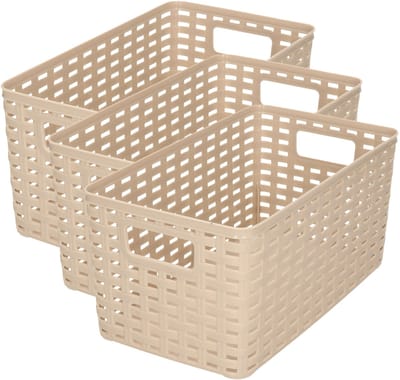PlasticForte Opbergmand - 3x - Kastmand - rotan kunststof - taupe - 5 Liter - 15 x 28 x 13 cm