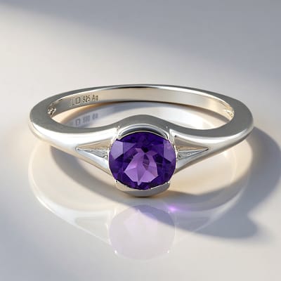 Cavill - Zilveren Ring - 925 Sterling Zilver Platina Geplateerd - Siberische Amethist 1,132 ct - Ronde Paarse Edelsteen - Modern Elegant Design