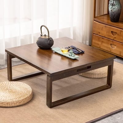 Lage Bamboe Tafel - Eettafel Theetafel - Creatieve Werkplek - Opvouwbare Poten - 60x60x23.5cm - Bruin
