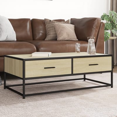 vidaXL - Salontafel - 100x50x35 - cm - bewerkt - hout - en - metaal - sonoma - eiken