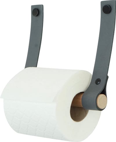 Leren toiletrolhouder (roldrager: rondhout) | DONKERGRIJS