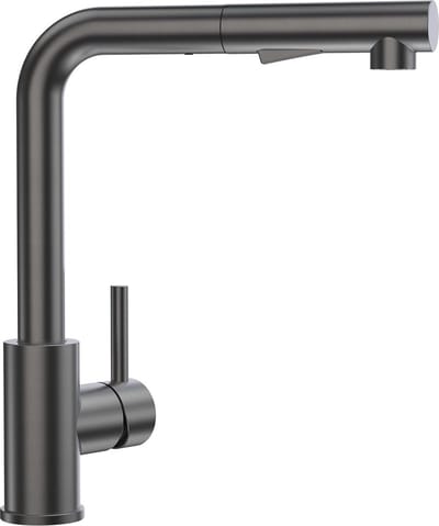 uittrekbare keukenkraan met douche, mengkraan voor de keuken, met 2 straalsoorten, eengreepswastafelarmatuur, geborsteld roestvrij staal, 360 graden draaibaar, grijs-zwart