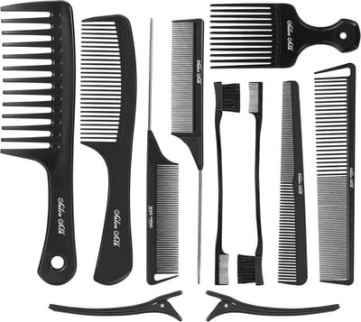 Haarkam Set - Krullend Haar - Haar Styling - 11 Delige Set - 21.79 cm Lengte - Naturel Zwart