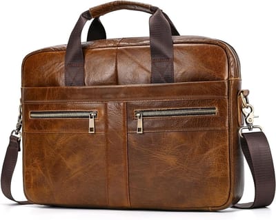 Leren 15.6 Inch Laptop Tas voor Mannen - Schoudertas, Handtas en Business Bag voor Notebook en Kantoorgebruik