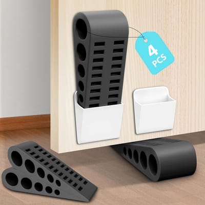 4 stuks deurstoppers, antislip, deurwig, rubber, deurbuffer zonder boren, deurstopper, wandbescherming, deurstopper voor alle vloeren, zwart