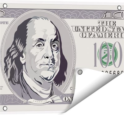 Gards Tuinposter Geld Dollar Biljet - Briefje van 100 Dollar - 50x40 cm - Tuindoek - Tuindecoratie - Wanddecoratie buiten - Tuinschilderij