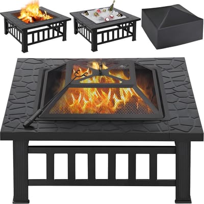 Vuurschaal Tuin Vuurkorf - Sfeervolle Buitenverwarming - Inclusief Vonkenscherm & Beschermhoes - Stabiele Metalen Fire Pit voor Terras en Tuin - Buitenhaard Houtskool BBQ Vuurplaats