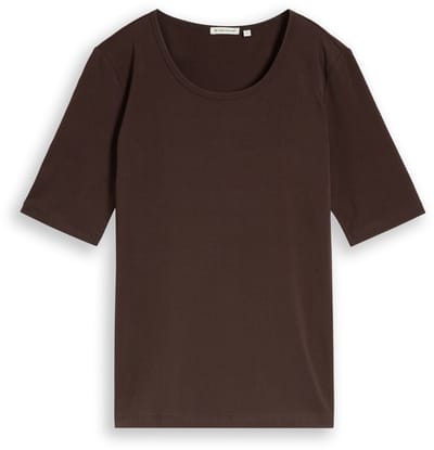 Tom Tailor - Basic T-shirt met ronde hals - Maat M - java dark brown