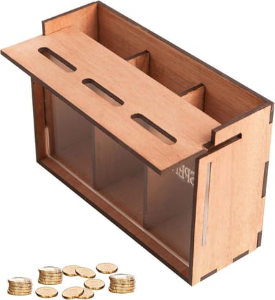 Houten Spaarpot - Geldkistje Muntenbank - Geld Besparen - Drie Vakken Indeling - 192 x 14 x 104 cm