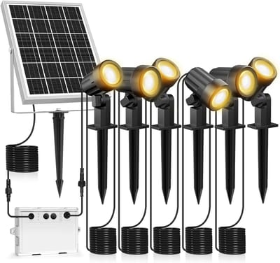 Solar Tuinspots 6 Stuks - Tuinverlichting op Zonne-Energie 6000 mAh - IP66 Waterdichte Spots met 3 Helderheidsstanden en 2 Modi 2700K Warm Wit