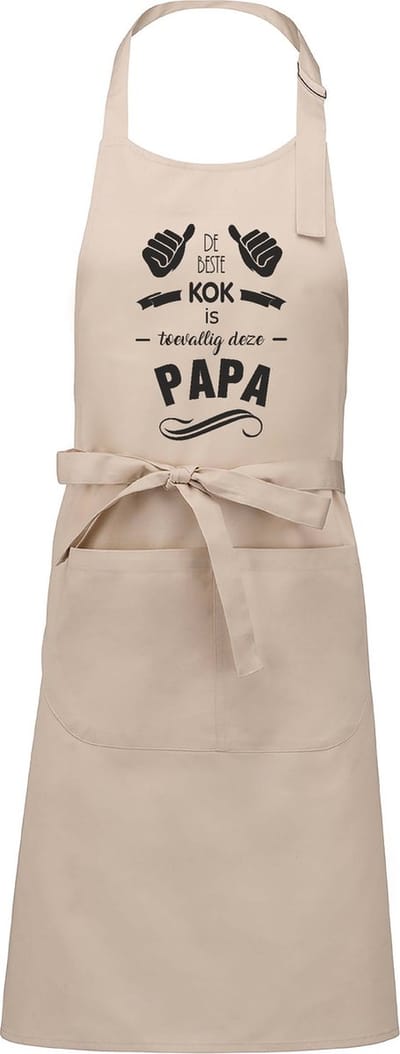 Cadeauschort - Tekstschort - Keukenschort met je naam - BBQ schort - verjaardag - vaderdag - De beste kok is toevallig deze Papa - beige/kaki