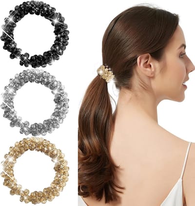 Set van 3 Sprankelende Kristallen Haarbanden voor Dames, Glanzende Strass Haaraccessoires in Zwart, Zilver en Goud - Mode, Haardecoratie, Trendy Hairstyling