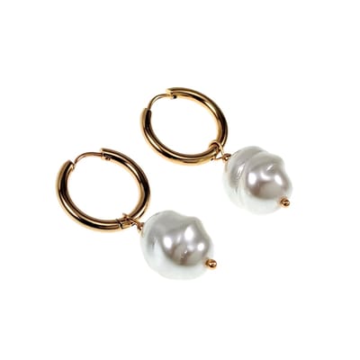 ∅19mm Oorringen Dames - Barokke Kristalparel - Verguld RVS - Oorbellen met Witte Parel