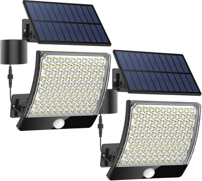 Zonnelampen voor Buiten met Bewegingsmelder - 105 LEDs, IP65, 125 Graden Verlichting, 5 m Kabel, 2 Stuks