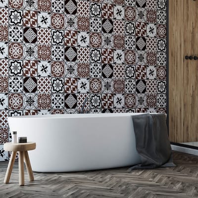 Zelfklevende tegelmuurstickers voor keuken en badkamer - 9 stickers met Euraziatische Azulejos cementtegelmotief - 9 stickers van 20x20 cm