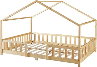 Kinderbed Treviolo huisbed 140x200 cm naturel [en.casa]