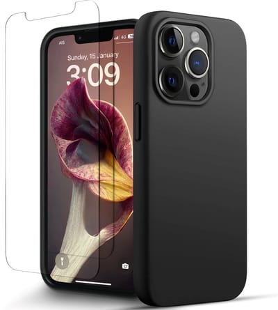 Zwart siliconen telefoon hoesje geschikt voor iPhone 13 Pro dames en heren met verhoogde rand en lens bescherming backcover case