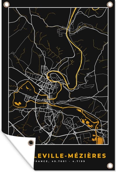 Muurdecoratie Plattegrond - Charleville-Mêzières - Kaart - Frankrijk - Stadskaart - 120x180 cm - Tuinposter - Tuindoek