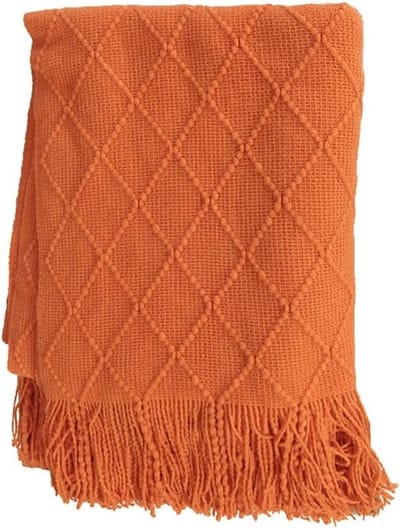 Cuddly Tassel Dekentje, Multifunctionele Sofa Dekens, Gebreide Slaapdeken in Oranje, 130 x 230 cm, Perfect voor Bank en Bed