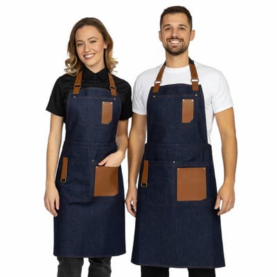 Dailygoods- Kookschort met zakken - Verstelbaar - Katoen - Eco-leer - Duurzaam - Geschikt voor horeca en barbecue - Keukenschort