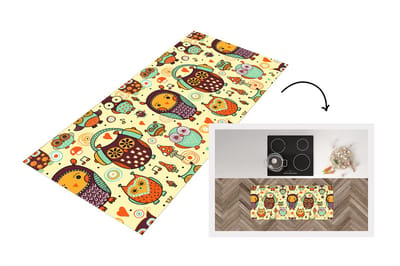 Keukenloper - Loper keuken - Uil - Koptelefoon - Patroon - 120x50 cm - Keukenloper vinyl