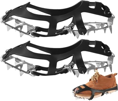 Schaatsen met spikes - universele antislip klimuitrusting van roestvrij staal - voor heren, geschikt voor buitenactiviteiten zoals wandelen, rotsklimmen, vissen, tuinieren, park, achtertuin en terras, zwart, maat L (maat 40-45).