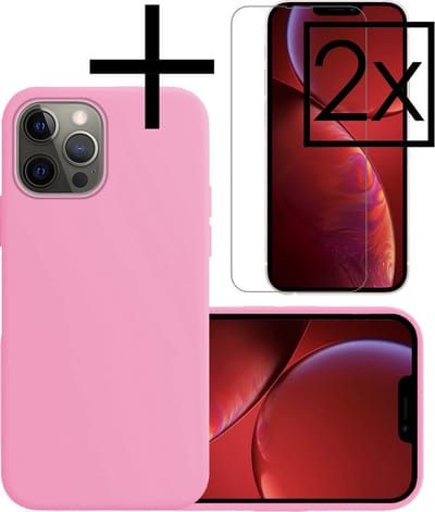 Hoesje - Met 2x Screenprotector - Geschikt voor Apple iPhone 13 Pro - Sterk & Shockproof - Back Cover - Siliconen Case - Telefoon Hoes - Lichtroze