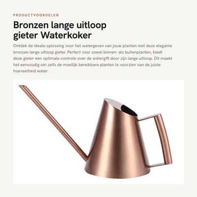 Dailygoods- Gieter 900 ml - Roestvrij Staal - Bronzen - Waterkoker - Voor Binnen/Buiten - Planten - Tuin - Plantengieter