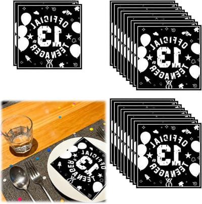 Verjaardagsservetten 20 Stuks Zwart-Wit Thema 33x33cm Papieren Servetten voor Jongens en Meisjes Feesttafel Decoratie en Party Accessoires