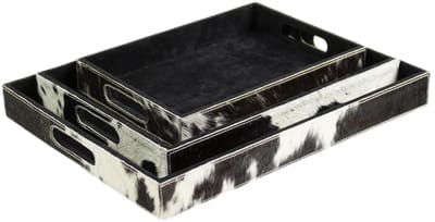 dienbladen koehuid rechthoek zwart/wit (set of 3)