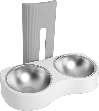 Voerbak Huisdieren - Hondenbak Kattenbak - Comfortabel Eten - Anti-tip Ontwerp - 33H cm - Grijs Wit