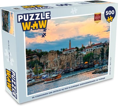 Puzzel De stadshaven van Antalya bij een kleurrijke zonsondergang in Turkije - Legpuzzel - Puzzel 500 stukjes