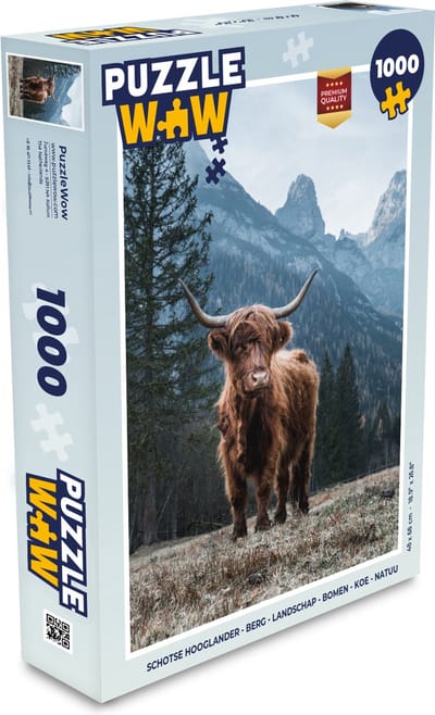 Puzzel Schotse hooglander - Berg - Landschap - Bomen - Koe - Natuur - Legpuzzel - Puzzel 1000 stukjes volwassenen