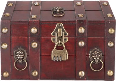 Houten Kist - Schatkist Opbergdoos - Veilige Opslag - Combinatieslot - 24 x 18 x 17 cm - Vintage Rood