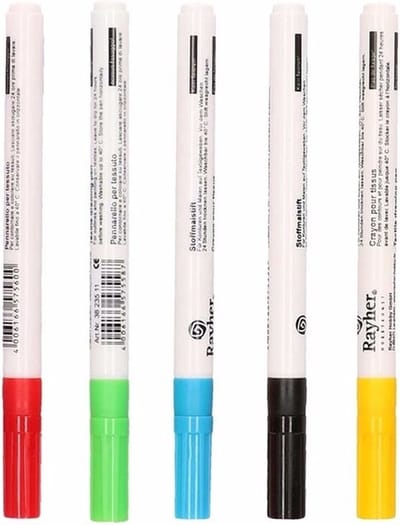 Setje van 5x stuks kleuren textielstiften met fijne punt - Textiel/kleding inkleuren en op tekenen - Kinderen hobby artikelen