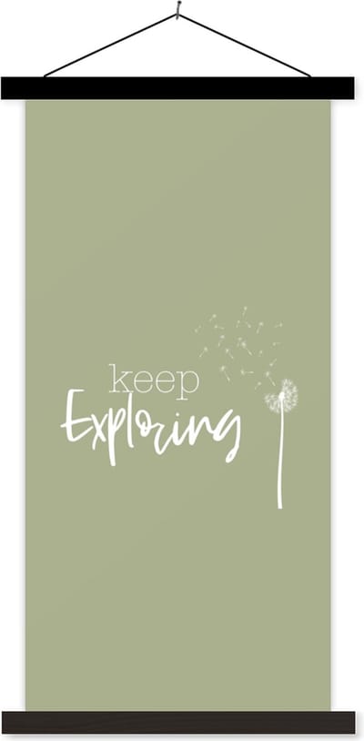 Posterhanger incl. Poster 40x80 cm - Schoolplaat - Spreuken - Quotes - Keep exploring - Bloemen - Textielposter - Zwarte latten