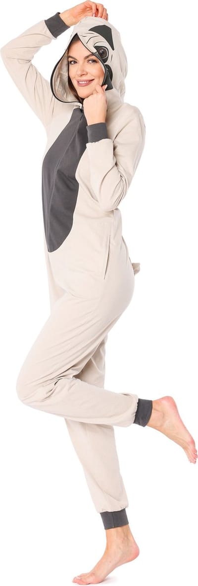 Ladeheid Dames Overal slapen Pyjama - met Capuchon - Lange mouwen - Lange broek - Katoen - LA-LA40-234-PJ - Beige Mop - XS