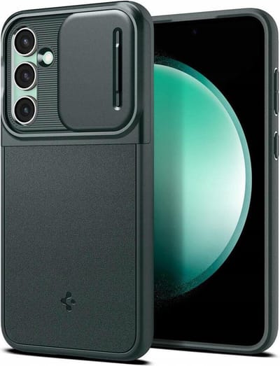 Spigen Optik Armor Hoesje Geschikt voor Samsung Galaxy S23 FE Camera Slider Groen