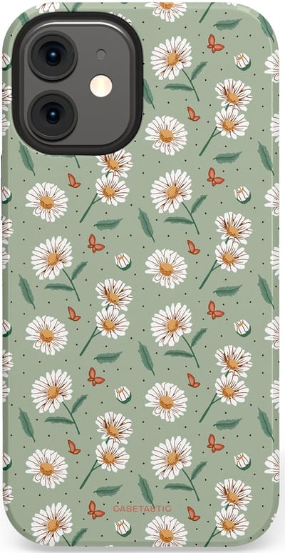 Casetastic Hoesje Geschikt voor Apple iPhone 12 Mini - Stijlvolle Beschermende Duo-layer Case - Vleugels en madeliefjes